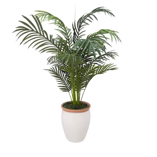 House of Silk Flowers 4.5ft. Faux Areca Palm in Glossy White Urn with Terracotta Urn
